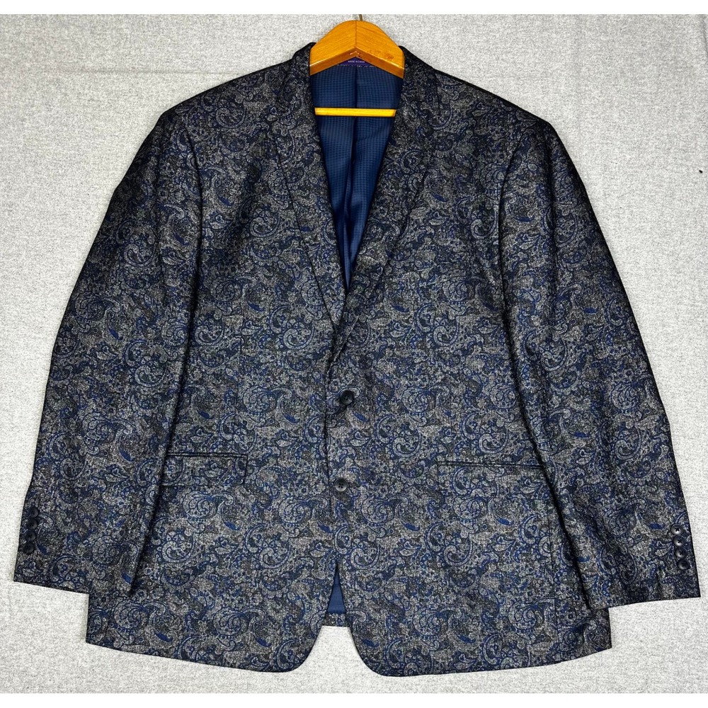 Alan Flusser Blazer XXL 50R Blue Silver Paisley Two Button Formal Sport Coat